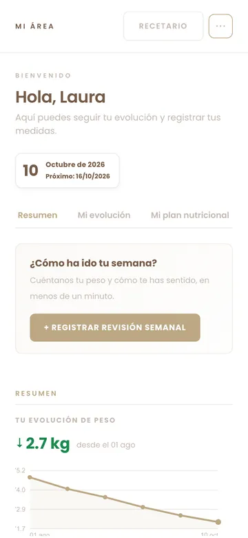 Área de cliente de JAF TEAM en el móvil