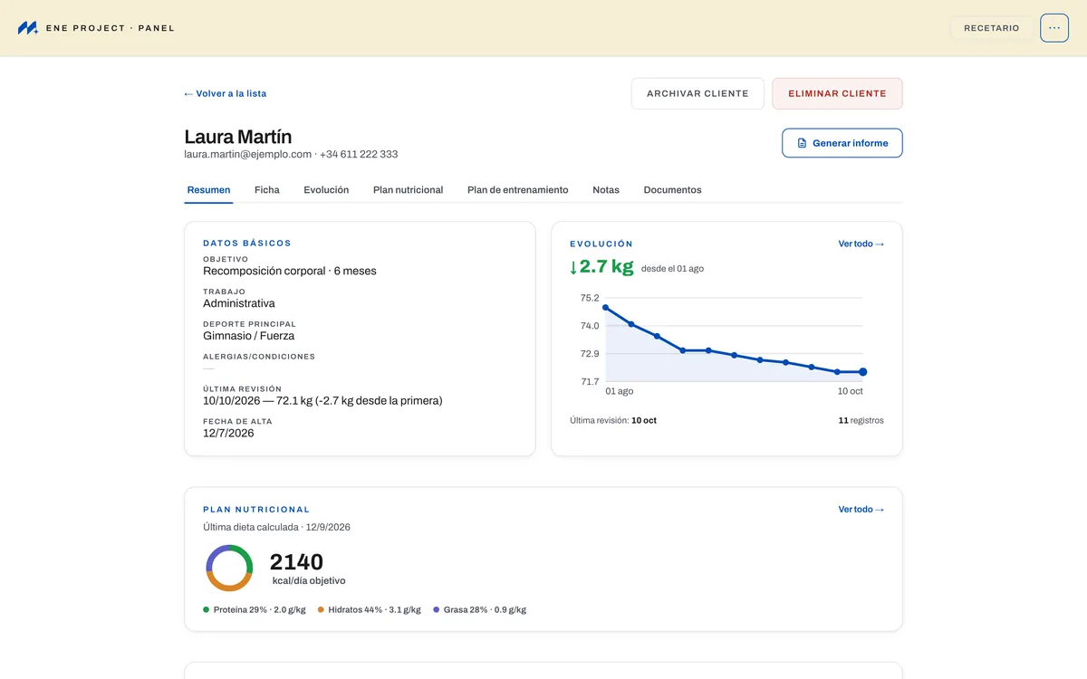 Ficha de un cliente en el panel de Ene Project